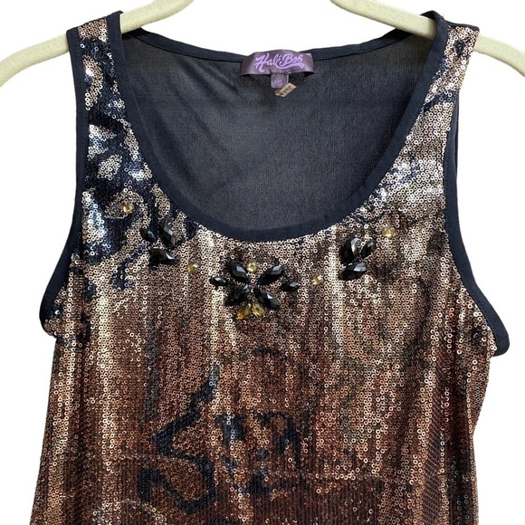 HALE BOB Sequin Tank Top Small Black Brown Metallic Celebrity Style - Picture 2 of 9